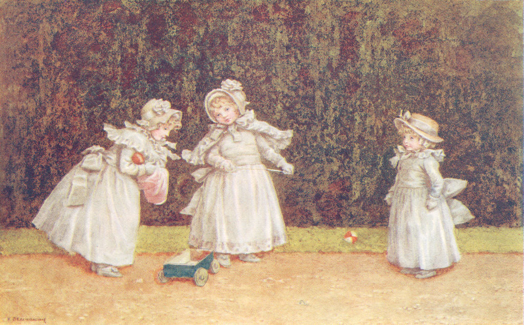 KATE GREENAWAY. Little Go-Cart; 3 girls 1905 old antique vintage print picture